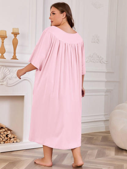 100% Cotton Nightgowns for Plus Size Women Pleated Soft Sleepwear with Pockets