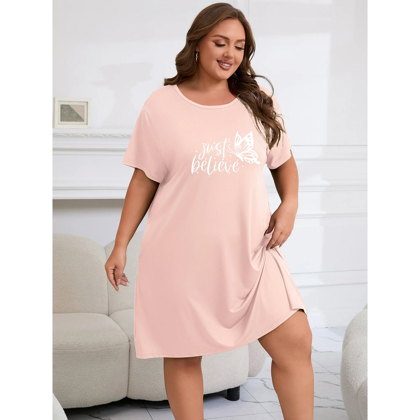 Nightgowns for Women Plus Size Print Pajama Dress Short Sleeves Sleepwear with Pockets 3 Pack