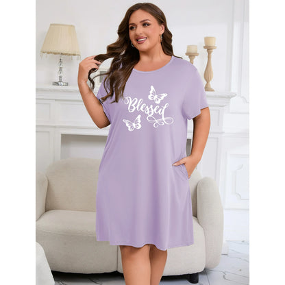 Nightgowns for Women Plus Size Print Pajama Dress Short Sleeves Sleepwear with Pockets 3 Pack