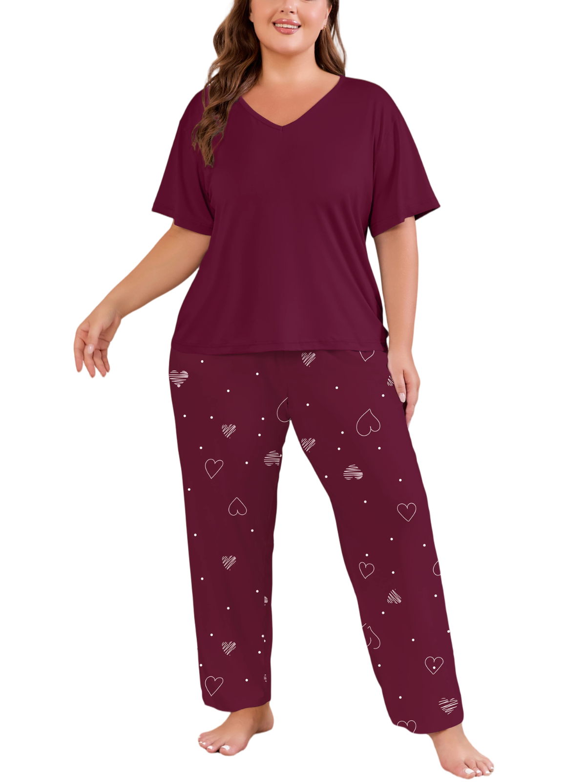 FEREMO Women Plus Size Pajamas Set Short Sleeve V Neck Sleepwear, 2 Piece Pjs Sets with Pockets