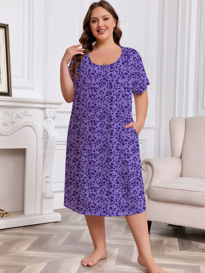 FEREMO Nightgowns for Women Plus Size Pleated Sleepwear with Pockets 3 Pack