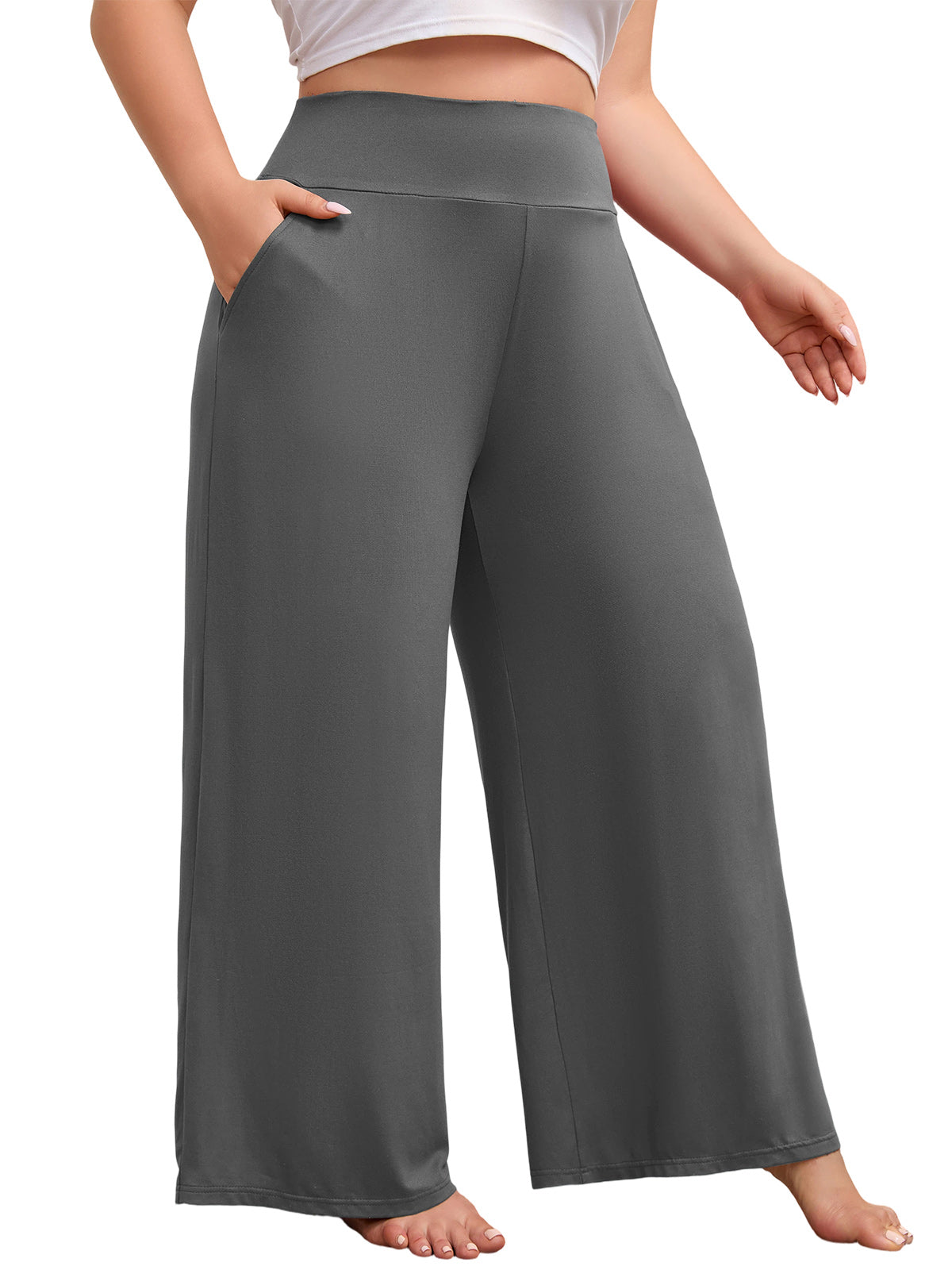 FEREMO Women's Plus Size Wide Leg Pajama Pants High Waist Lounge Pants with Side Pockets 3 Pack, Sizes 1-5X