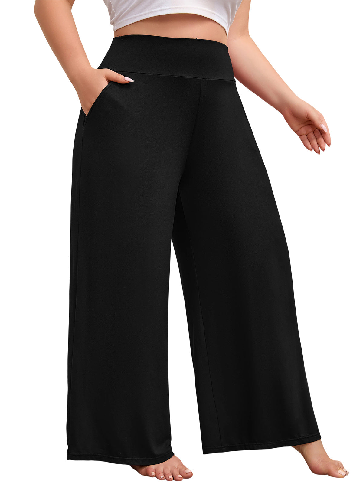 FEREMO Women's Plus Size Wide Leg Pajama Pants High Waist Lounge Pants with Side Pockets 3 Pack, Sizes 1-5X