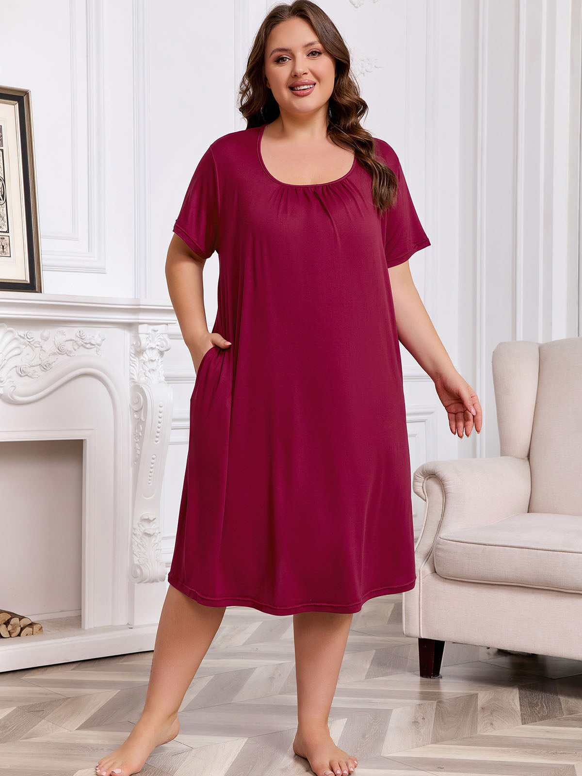 FEREMO Nightgowns for Women Plus Size Pleated Sleepwear with Pockets 3 Pack