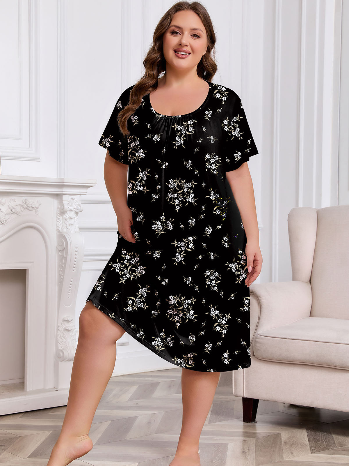 FEREMO Nightgowns for Women Plus Size Pleated Sleepwear with Pockets 3 Pack