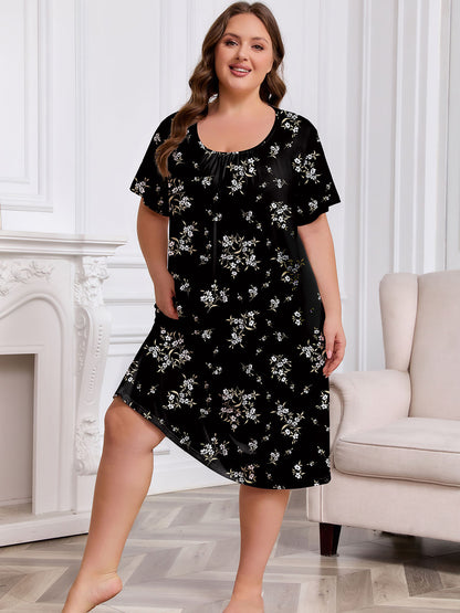 FEREMO Nightgowns for Women Plus Size Pleated Sleepwear with Pockets 3 Pack