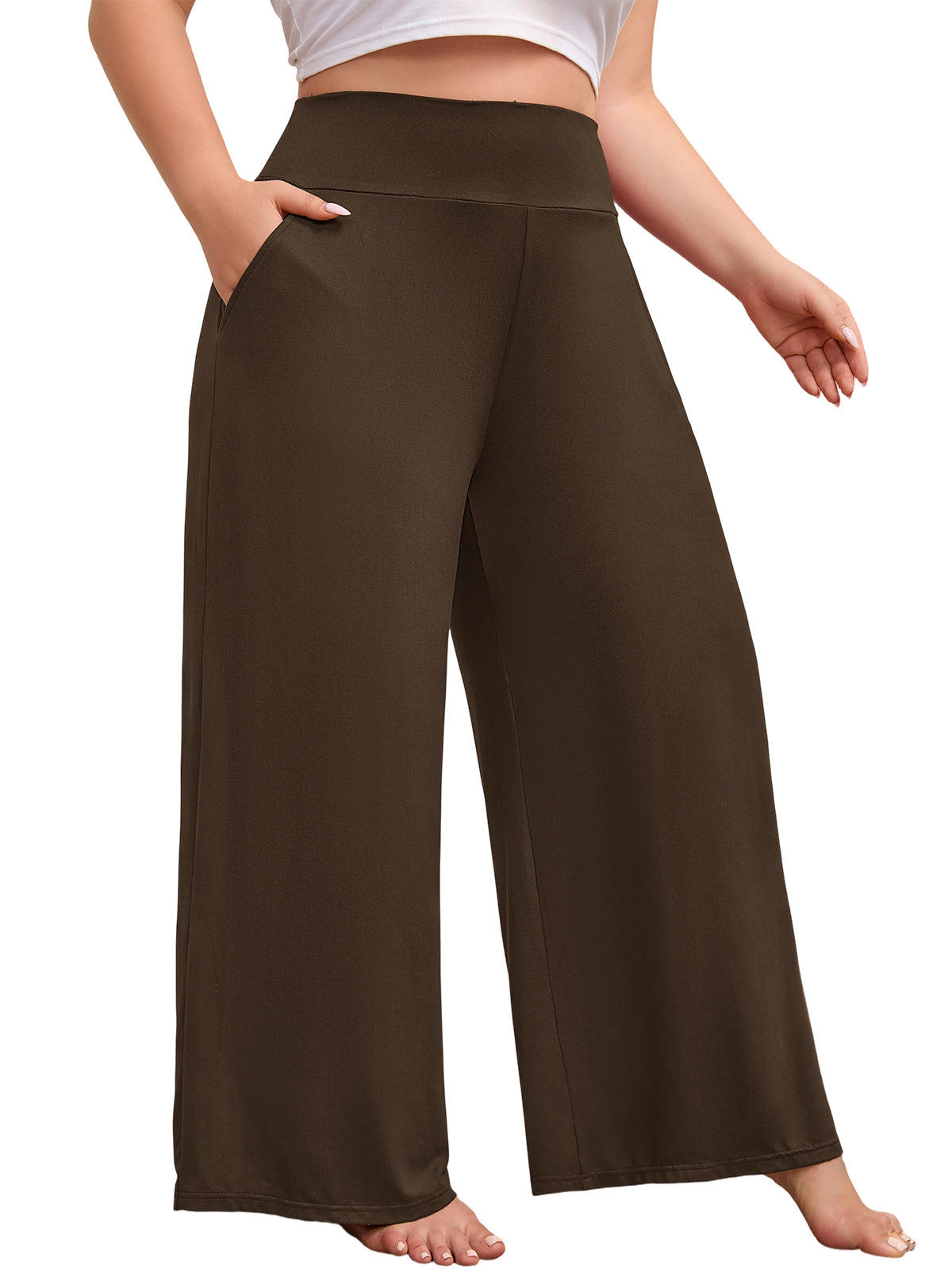FEREMO Women's Plus Size Wide Leg Pajama Pants High Waist Lounge Pants with Side Pockets 3 Pack, Sizes 1-5X