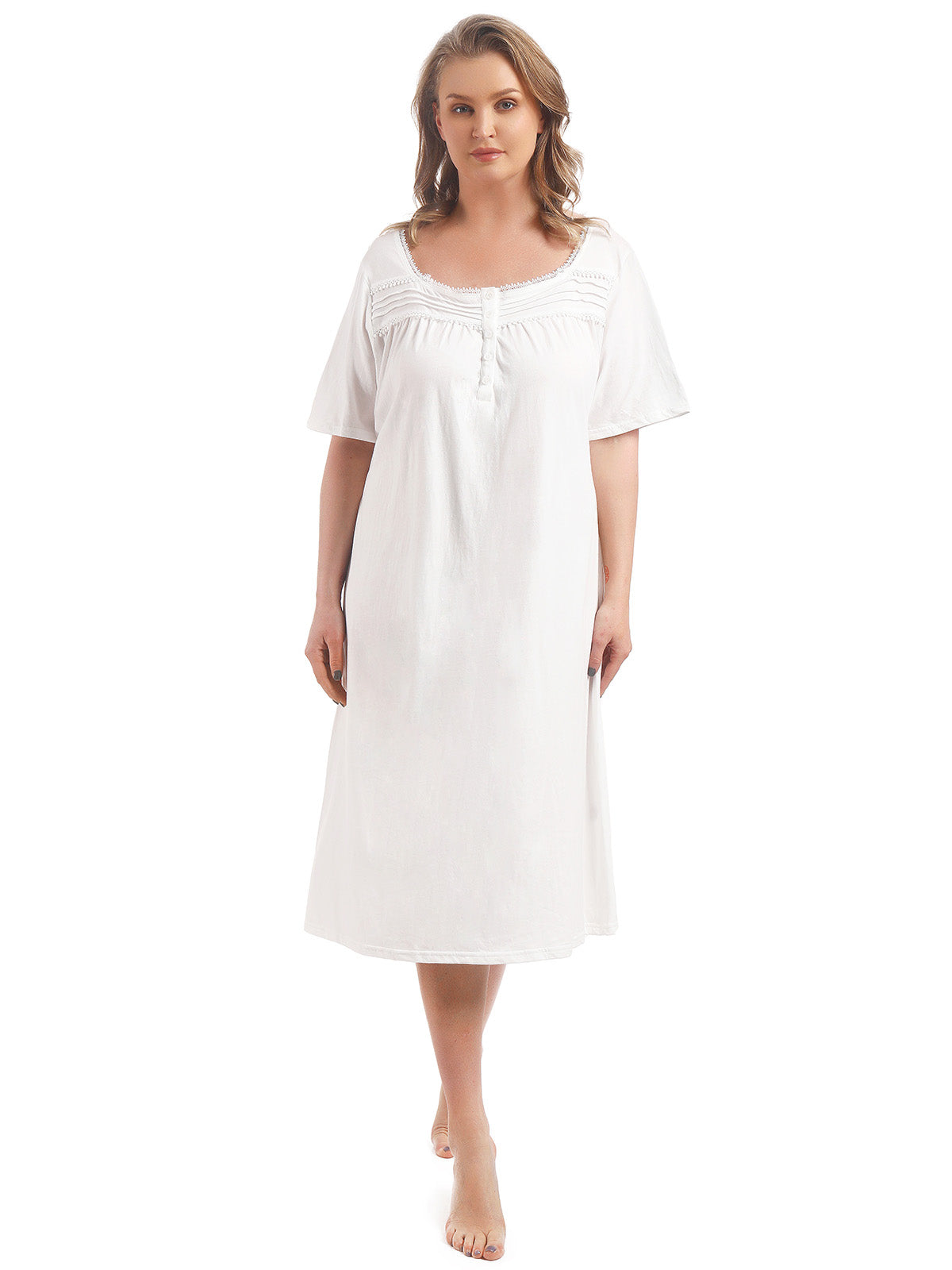 100% Cotton Plus Size Nightgowns for Women Short Sleeve Ladies Sleepwear