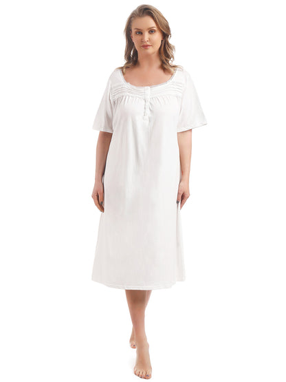 100% Cotton Plus Size Nightgowns for Women Short Sleeve Ladies Sleepwear